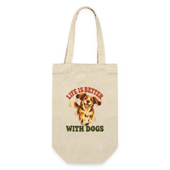 Das Leben ist besser mit Hunden – Happy Dog Retro Art - Geschenkbeutel für Flaschen - Natur - Vorne