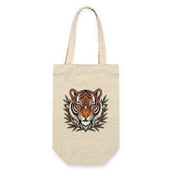 Tiger Kopf Bambus Muster Asien Raubkatze Shirt - Geschenkbeutel für Flaschen - Natur - Vorne