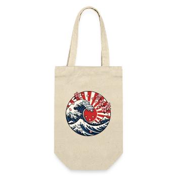 Große Welle Sonne Sakura Japan Kunst Vektor Shirt - Geschenkbeutel für Flaschen - Natur - Vorne