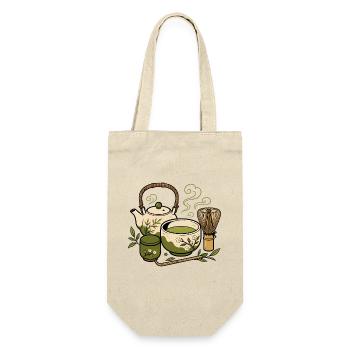 Japanisches Tee Set Matcha Besen Zen Vektor Shirt - Geschenkbeutel für Flaschen - Natur - Vorne