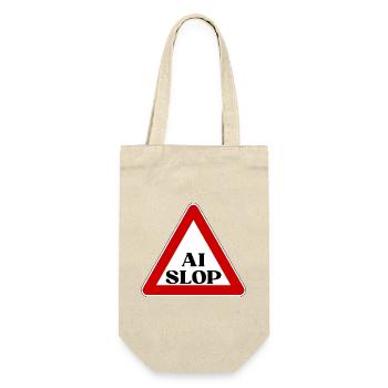AI SLOP WARNSCHILD ACHTUNG KI MÜLL LUSTIGER SPRUCH - Geschenkbeutel für Flaschen - Natur - Vorne