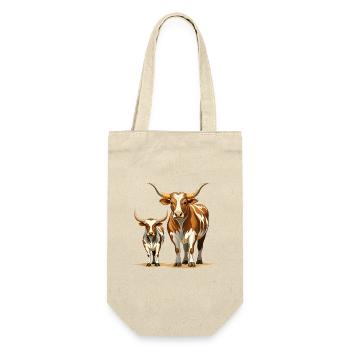 Longhorn-Kuh-und-Kalb-Paar - Geschenkbeutel für Flaschen - Natur - Vorne