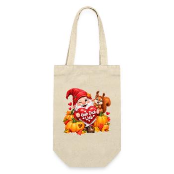 Herbstgnom Hab Dich Lieb - Geschenkbeutel für Flaschen - Natur - Vorne