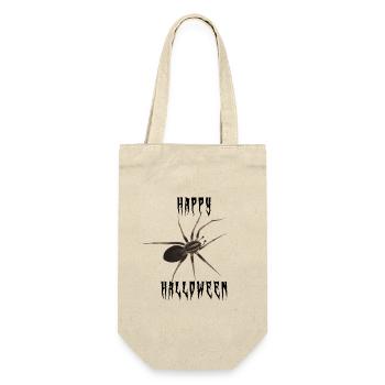Happy Halloween Spinne - Gruselschrift - Geschenkbeutel für Flaschen - Natur - Vorne
