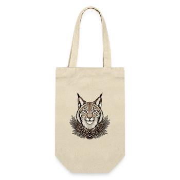 Luchs Portrait Pinselohren Tannenzapfen Shirt - Geschenkbeutel für Flaschen - Natur - Vorne