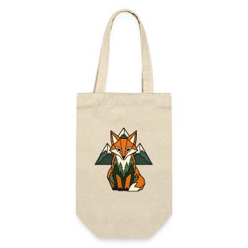 Fuchs Berge Tannen Geometrisch Natur Vektor Shirt - Geschenkbeutel für Flaschen - Natur - Vorne