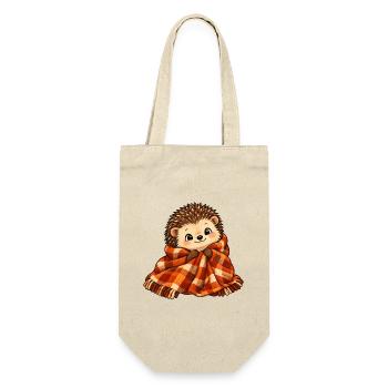 Kuscheliger Igel mit Plaidschal - Geschenkbeutel für Flaschen - Natur - Vorne