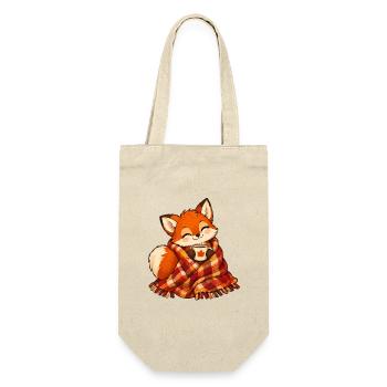 Fuchs mit Herbstschal und Kaffee - Geschenkbeutel für Flaschen - Natur - Vorne