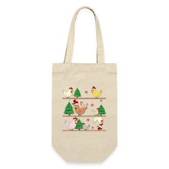 Weihnachten Hühnerstall Hühner - Geschenkbeutel für Flaschen - Natur - Vorne