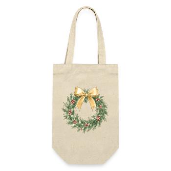 Eleganter goldener Weihnachtskranz mit Schleife - Geschenkbeutel für Flaschen - Natur - Vorne