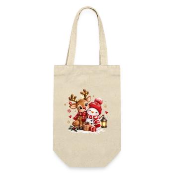 Winterfreunde Reh Schneemann - Geschenkbeutel für Flaschen - Natur - Vorne