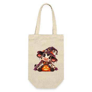 Niedliche Halloween-Kuh - Geschenkbeutel für Flaschen - Natur - Vorne