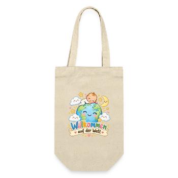 Willkommen auf der Welt Baby - Geschenkbeutel für Flaschen - Natur - Vorne