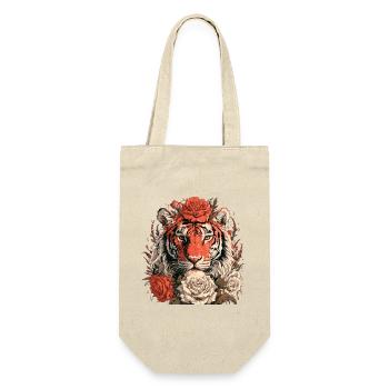 Tiger mit Blumenkrone - Geschenkbeutel für Flaschen - Natur - Vorne