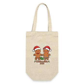 Weihnachten 2026 Lebkuchenmann & Lebkuchenfrau - Geschenkbeutel für Flaschen - Natur - Vorne