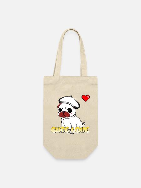 Süßer Liebes-Mops - Geschenkbeutel für Flaschen - Natur