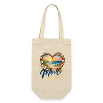 Meer im Herzen: Strandherz-Design - Geschenkbeutel für Flaschen - Natur - Vorne