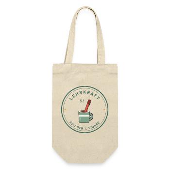 Kaffee & Rotstift Retro für Lehrer und Lehrerinnen - Geschenkbeutel für Flaschen - Natur - Vorne