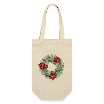 Winterkranz mit roten Poinsettien - Geschenkbeutel für Flaschen - Natur - Vorne
