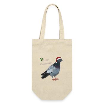 Merry Christmas Taube - Mit Weihnachtsmütze - Geschenkbeutel für Flaschen - Natur - Vorne