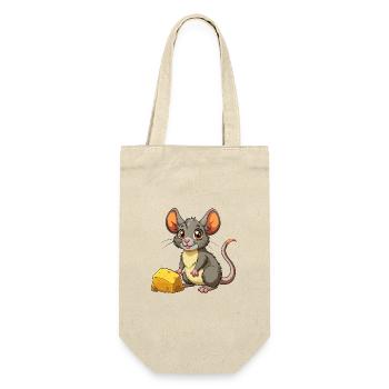 Baby Maus mit Käse - Geschenkbeutel für Flaschen - Natur - Vorne