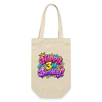 Herzlichen Glückwunsch zum 3. Geburtstag Graffiti: Pink Party Queen! - Geschenkbeutel für Flaschen - Natur - Vorne