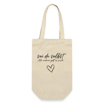 Sei du selbst mit Herz - Geschenkbeutel für Flaschen - Natur - Vorne