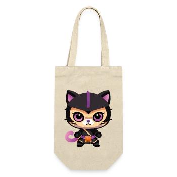 Ninja Katze Lila Kitty - Geschenkbeutel für Flaschen - Natur - Vorne