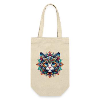 Katze mit Mandalas verziert - Geschenkbeutel für Flaschen - Natur - Vorne