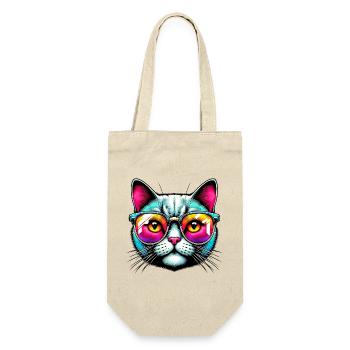 Kater mit Sonnenbrille - Geschenkbeutel für Flaschen - Natur - Vorne