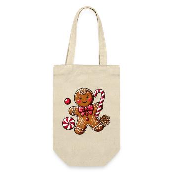 Cheerful gingerbread man with candy cane - Gift Bag for Bottles - nature - Front