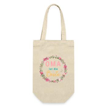 Oma ist die Beste! Floral, personalisierbar - Geschenkbeutel für Flaschen - Natur - Vorne