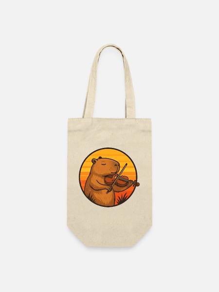 Capybara spielt Geige im Sonnenuntergang - Geschenkbeutel für Flaschen - Natur