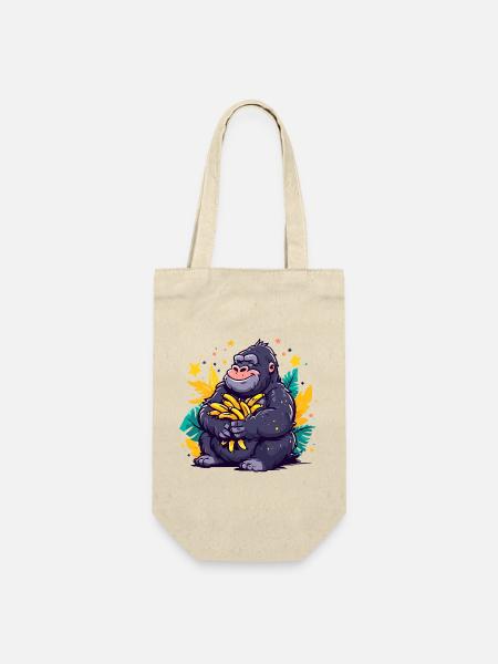 Bananen-Gorilla Kuschelmotiv - Geschenkbeutel für Flaschen - Natur