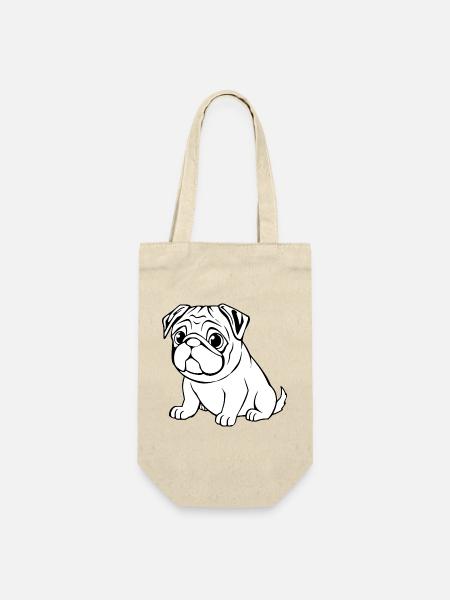 Mops weiß Hunde T-shirt Geschenk Weihnachten - Geschenkbeutel für Flaschen - Natur