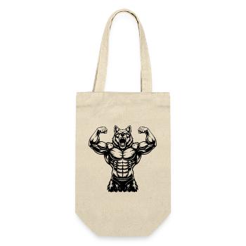 Muskulöser Wolf Bodybuilder Illustration - Geschenkbeutel für Flaschen - Natur - Vorne