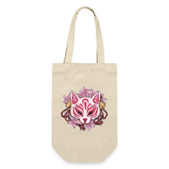 Great Kitsune Inari Kabuki Mask with Cherry Blossoms - Gift Bag for Bottles - nature - Front