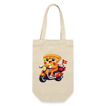 Pizza Hero auf Lieferfahrrad - Geschenkbeutel für Flaschen - Natur - Vorne