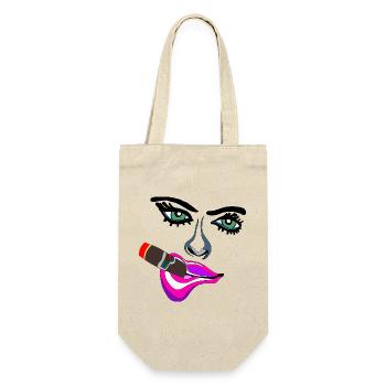 Frau mit pinken Lippen und Zigarre - Geschenkbeutel für Flaschen - Natur - Vorne
