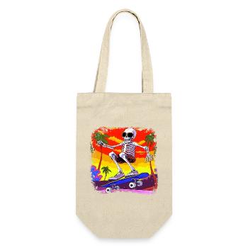 Skelett Skateboarder - Totenkopf - Geschenkbeutel für Flaschen - Natur - Vorne