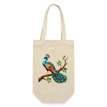 Einfacher Pfau auf Ast - Geschenkbeutel für Flaschen - Natur - Vorne