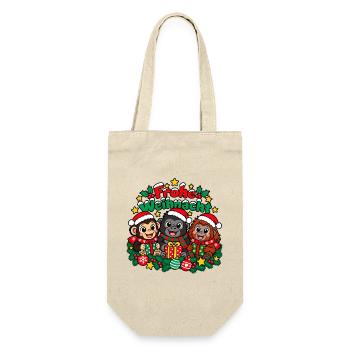 Weihnachts Affen - Geschenkbeutel für Flaschen - Natur - Vorne