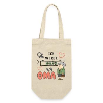Ich werde 2024 Oma - Geschenkbeutel für Flaschen - Natur - Vorne