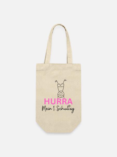 Hurra Schulkind - Geschenkbeutel für Flaschen - Natur