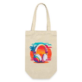 80s Kopfhörer - Geschenkbeutel für Flaschen - Natur - Vorne