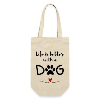 Life is better with a Dog – Saying, Heart and Paw - Gift Bag for Bottles - nature - Front