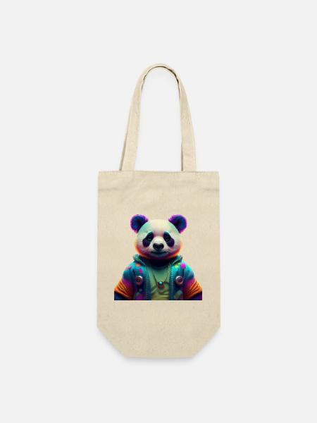 Neon Panda Hoodie Streetwear - Geschenkbeutel für Flaschen - Natur