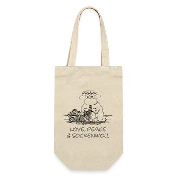 love peace & sockenwoll - Hippie-Schaf - Geschenkbeutel für Flaschen - Natur - Vorne