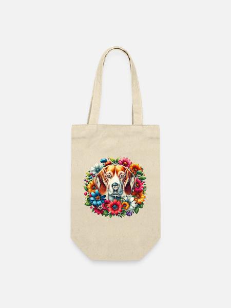 Süßer Beagle in bunten Blumen - Geschenkbeutel für Flaschen - Natur