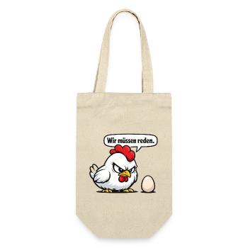 Wir müssen reden Huhn Humor Geschenk - Geschenkbeutel für Flaschen - Natur - Vorne